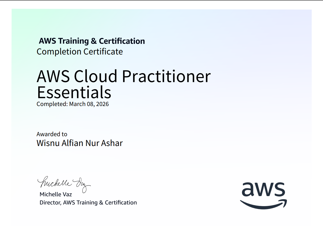 AWS Cloud Practitioner Essentials – Training Completion